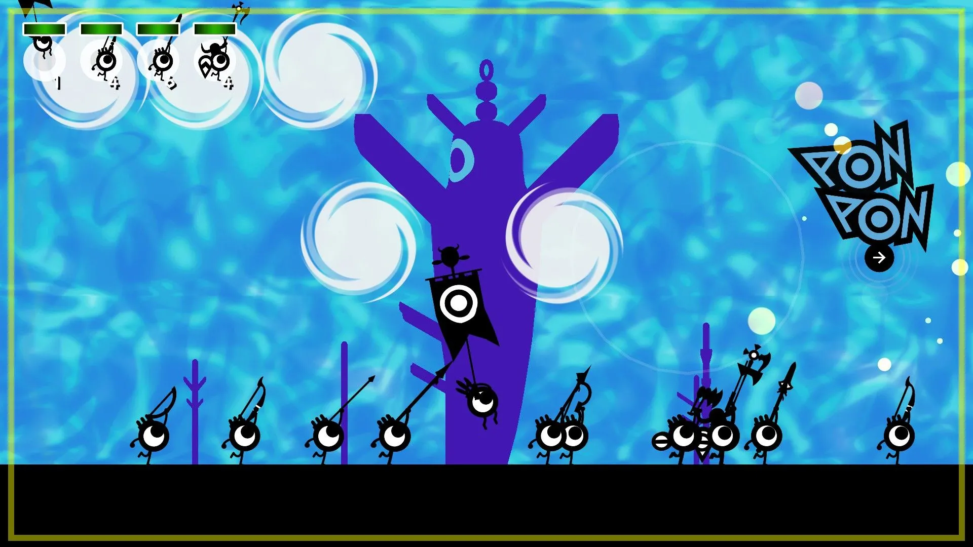 Patapon 1+2 Replay: Đội quân Patapon thực hiện vũ điệu cầu mưa, một nghi thức quan trọng trong game