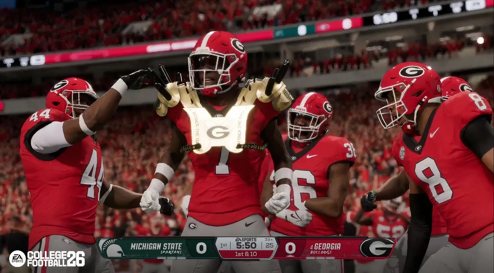 Pha tranh chấp giữa hàng công và hàng thủ trong EA Sports College Football 26, minh họa cơ chế vật lý mới và các tương tác trong gameplay.