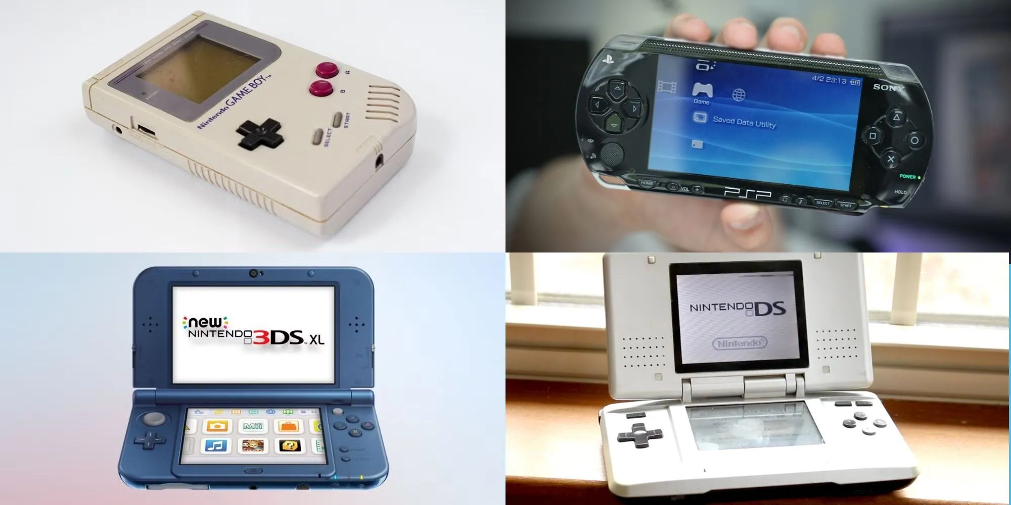 PSP sánh vai cùng các huyền thoại handheld như Game Boy và New 3DS XL, minh chứng cho vị thế đột phá của PlayStation Portable.
