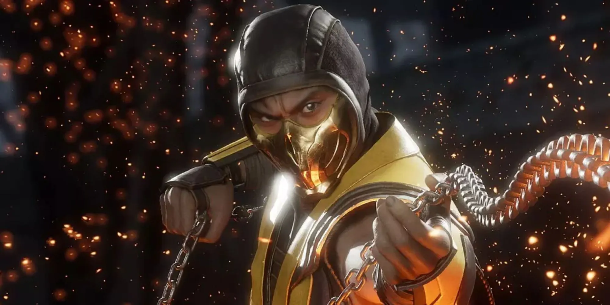 Scorpion trong Mortal Kombat 11 đang chuẩn bị tung đòn &quot;Đến đây ngay!&quot;