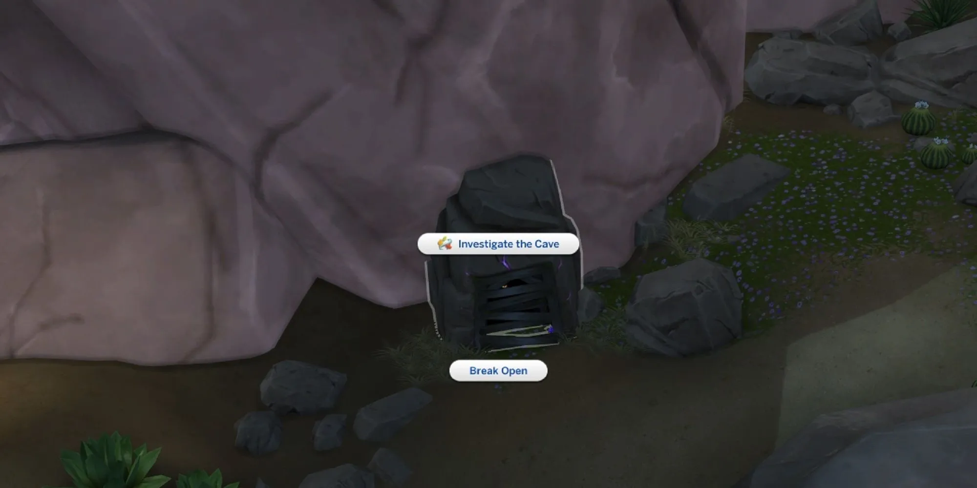 Sim phá vỡ lối vào hang động bí ẩn tại Desert Bloom Park The Sims 4