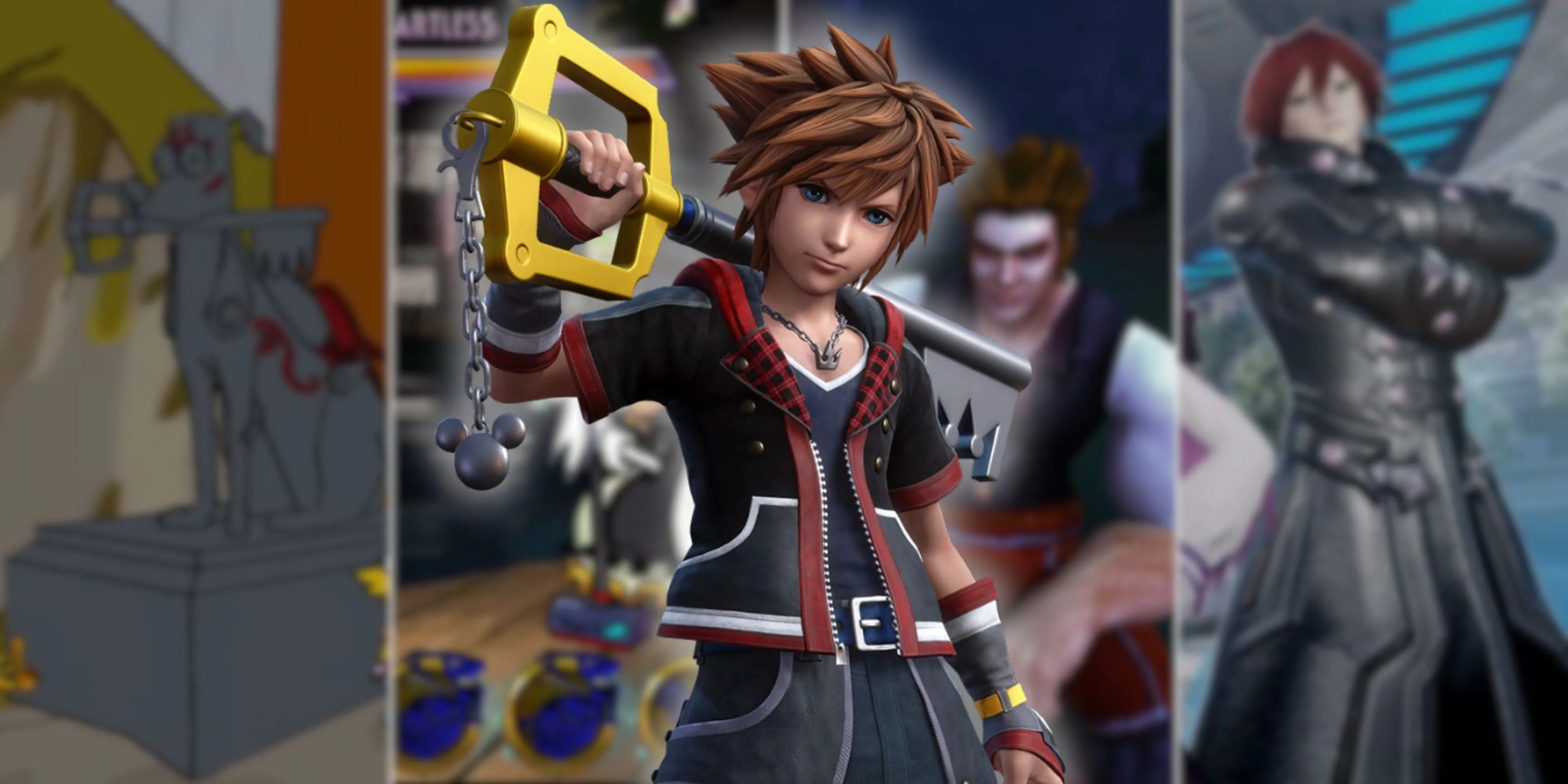 Sora của Kingdom Hearts xuất hiện trên nền ảnh của các game như The Simpsons Game, Skullgirls, WoW và Phantasy Star Online 2, minh họa sức ảnh hưởng của series.