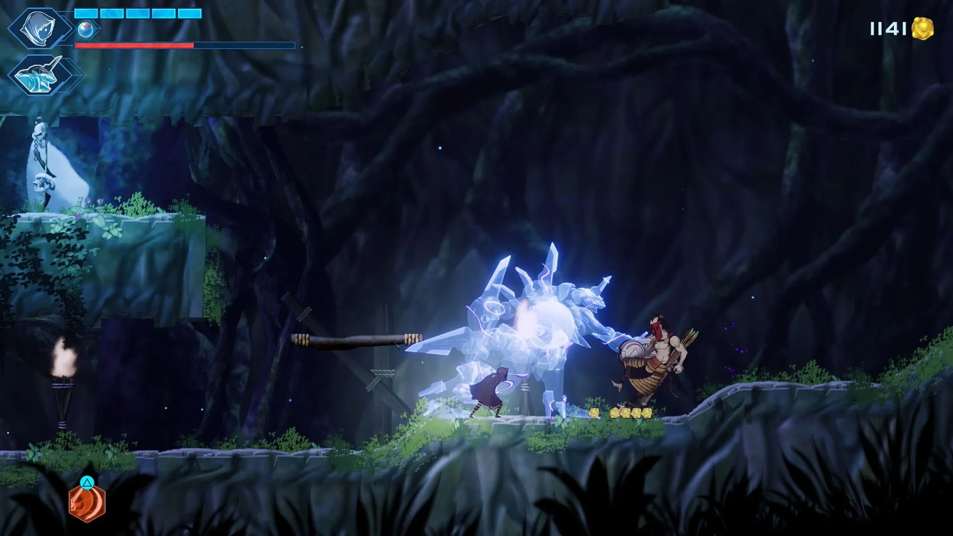 Swordsman No. 8 thi triển kỹ năng nuốt chửng kẻ thù trong Shadow Labyrinth để tích lũy tài nguyên và GAIA