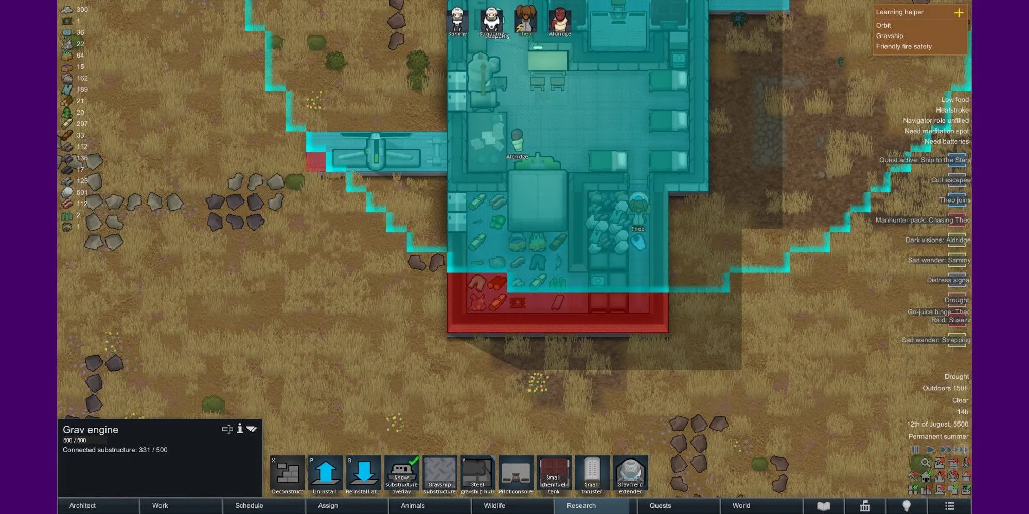 Tàu Gravship quá lớn trong RimWorld Odyssey với các cấu trúc vượt ngoài trường trọng lực