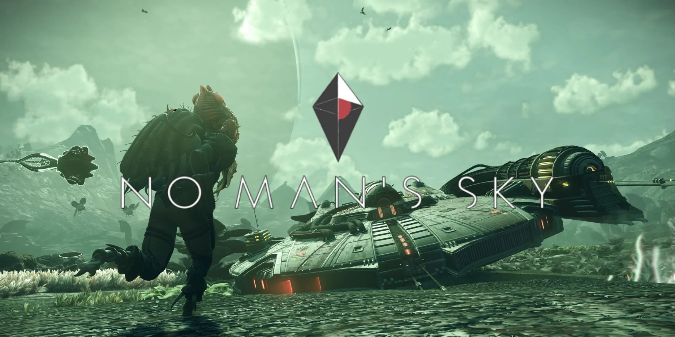 Tàu vũ trụ của người chơi bay trên hành tinh trong No Man's Sky