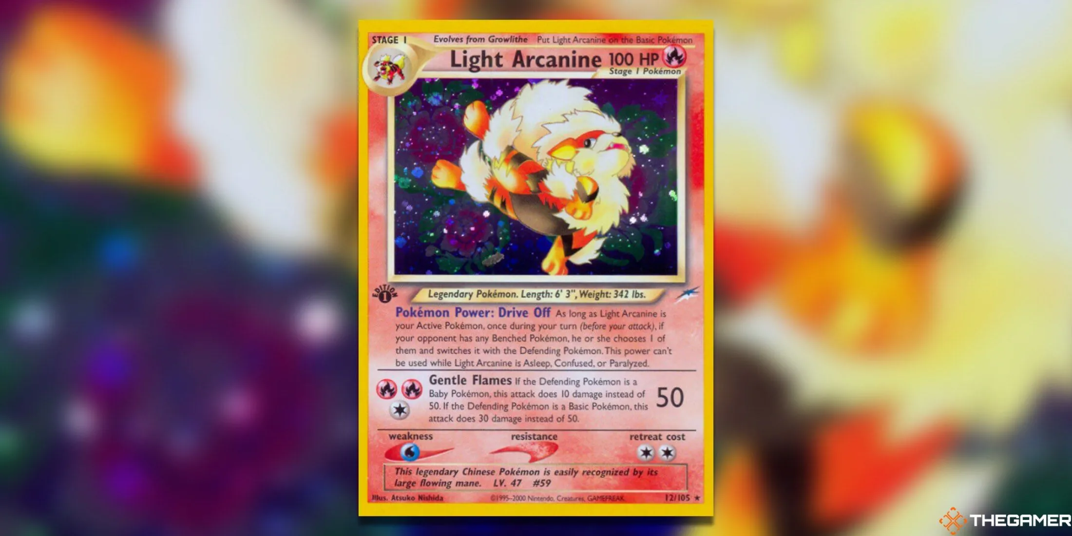 Thẻ bài Light Arcanine Holo Rare từ bộ Neo Destiny, một trong những Light Pokemon biểu tượng nhất.