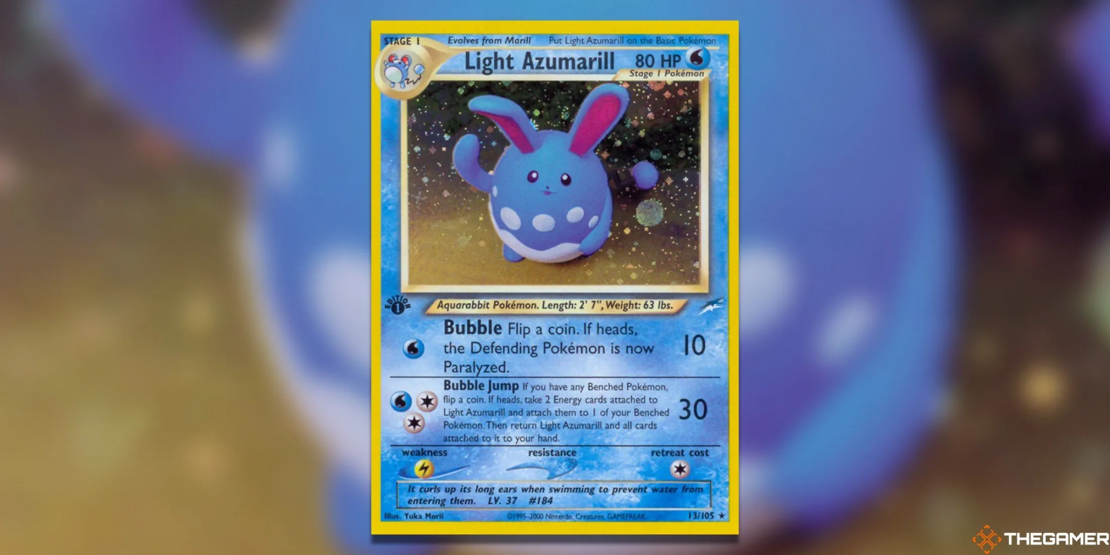 Thẻ bài Light Azumarill với phong cách nghệ thuật đất sét độc đáo từ Neo Destiny.