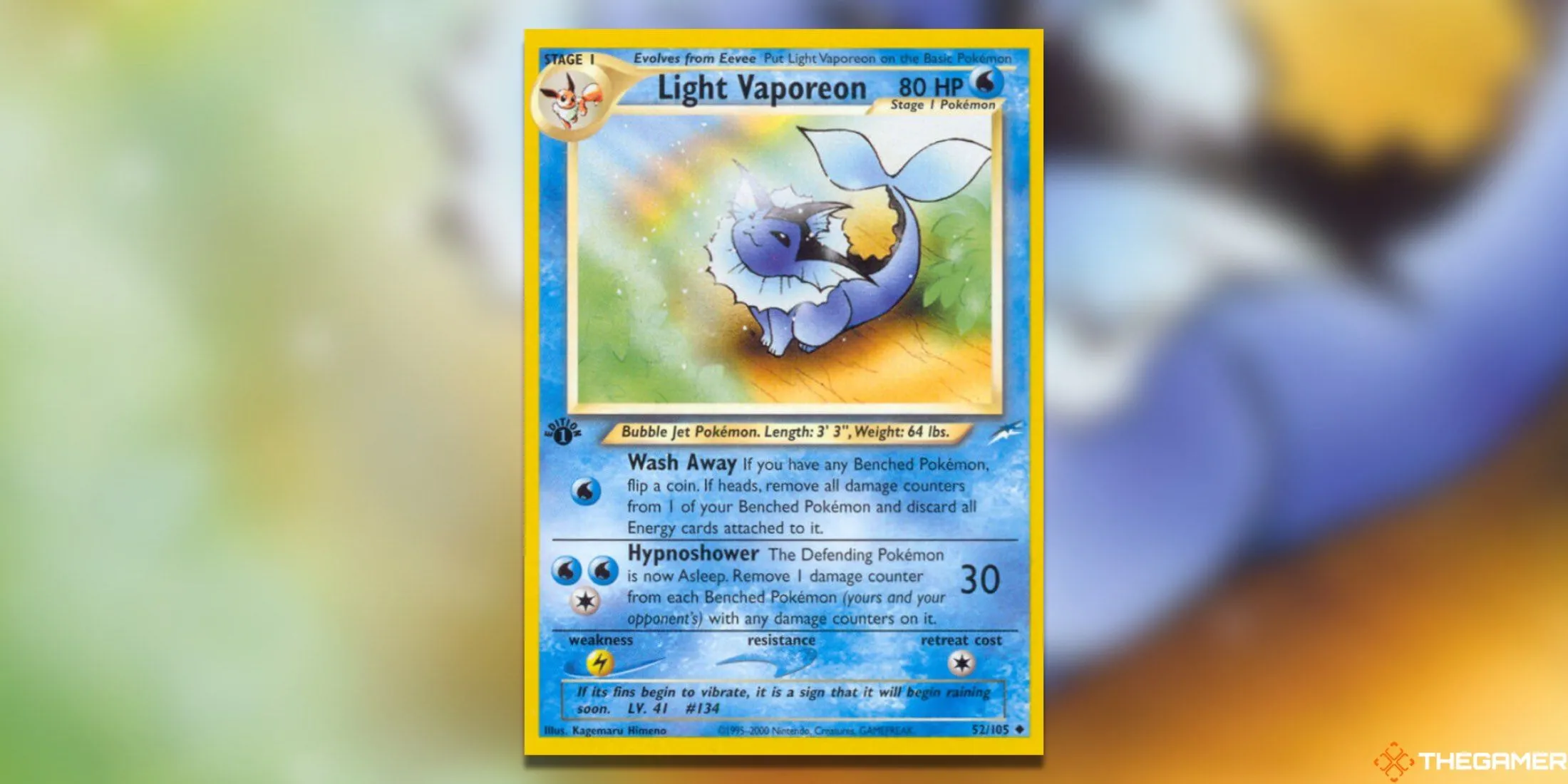 Thẻ bài Light Vaporeon từ bộ Neo Destiny của Pokemon TCG, với artwork tuyệt đẹp.