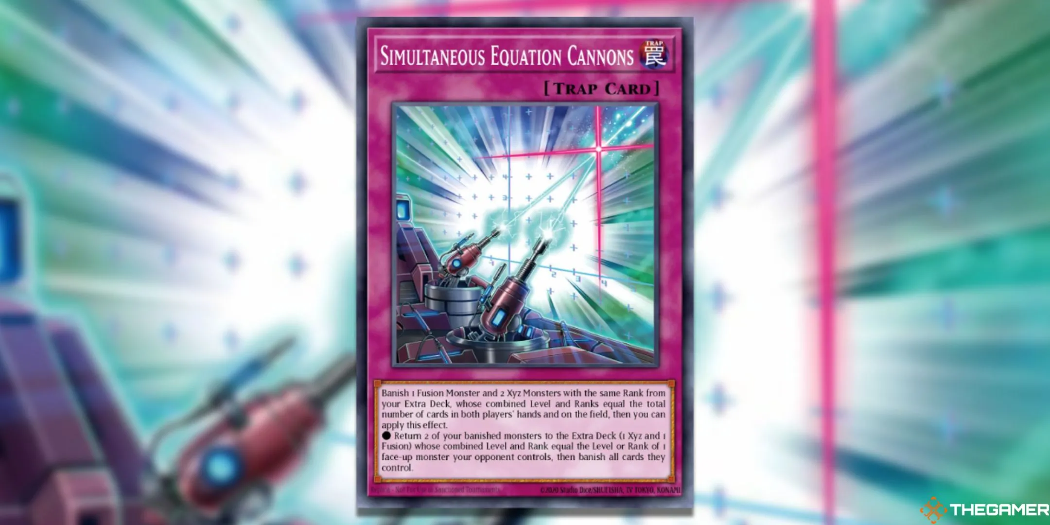 Thẻ bài phép Simultaneous Equation Cannons trong Yu-Gi-Oh! TCG, yêu cầu tính toán phức tạp.