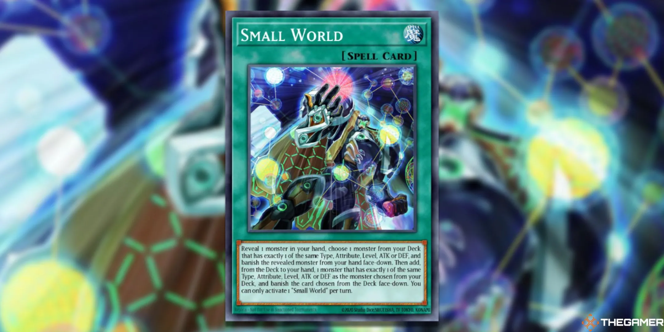 Thẻ bài phép Small World trong Yu-Gi-Oh! TCG, nổi tiếng với quy tắc tìm kiếm thẻ phức tạp.