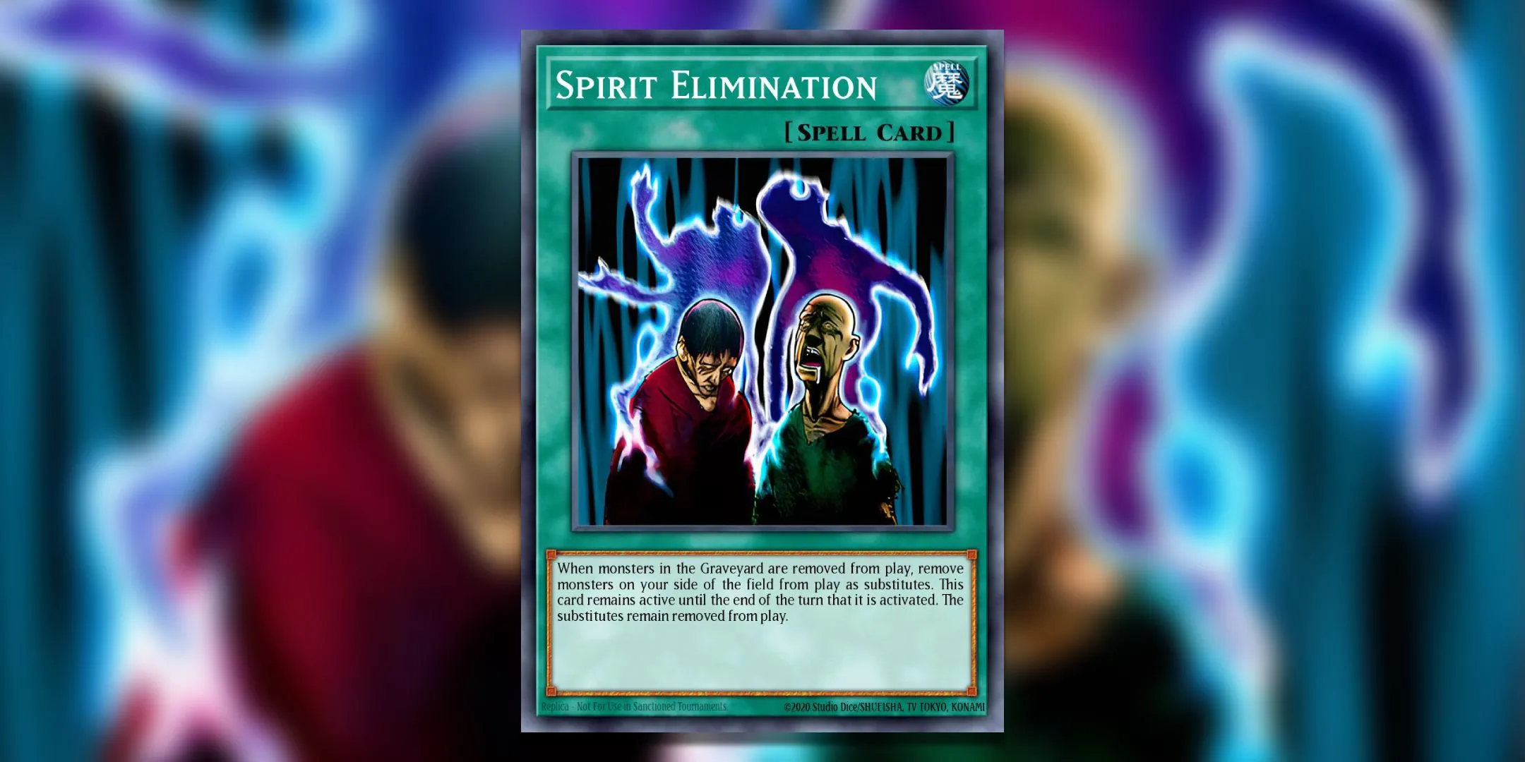Thẻ bài phép Spirit Elimination trong Yu-Gi-Oh! TCG, một thẻ bài cũ với hiệu ứng gây bối rối về quy tắc.