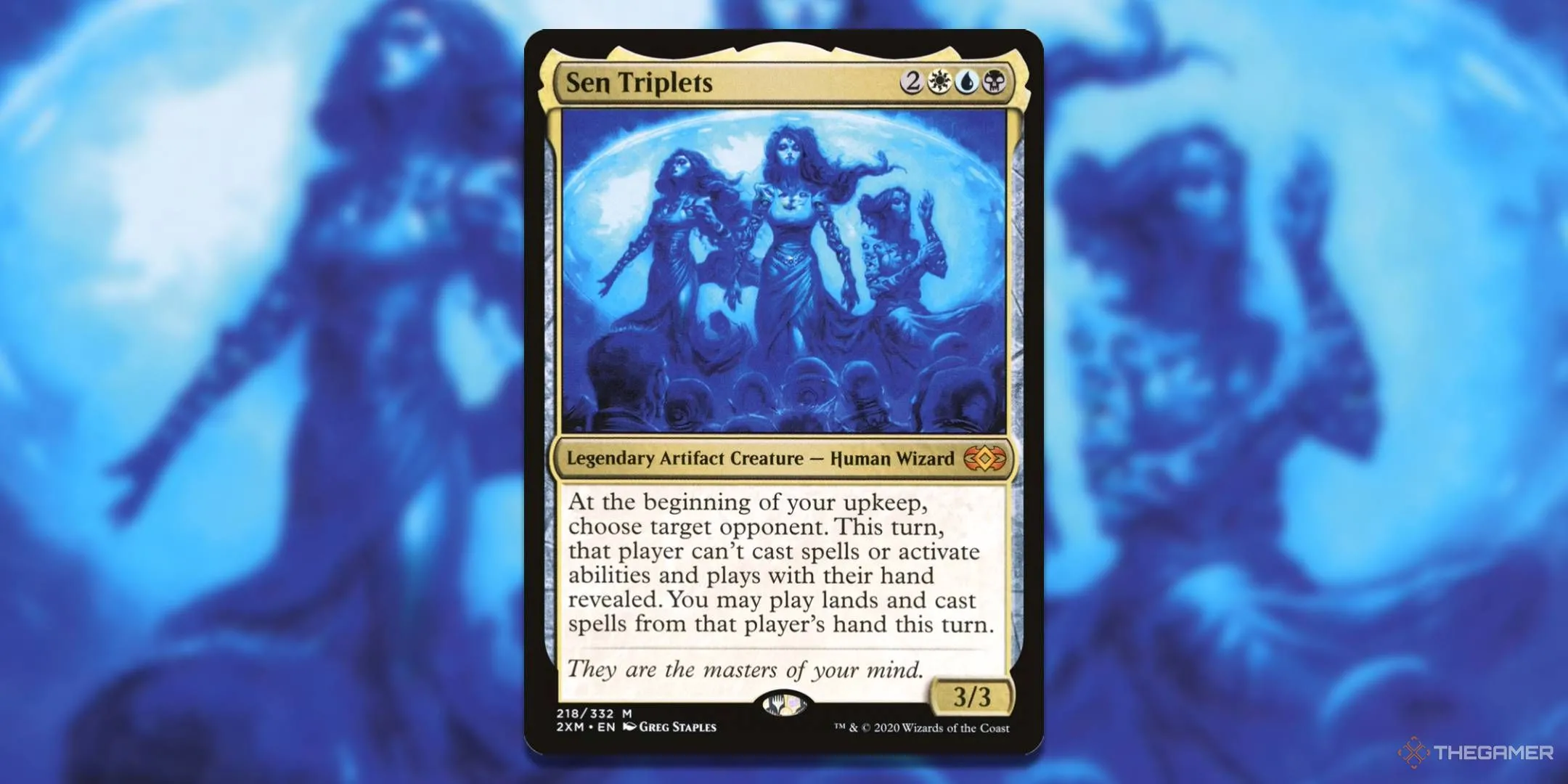 Thẻ bài Sen Triplets từ Magic: The Gathering với hình minh họa ba chị em