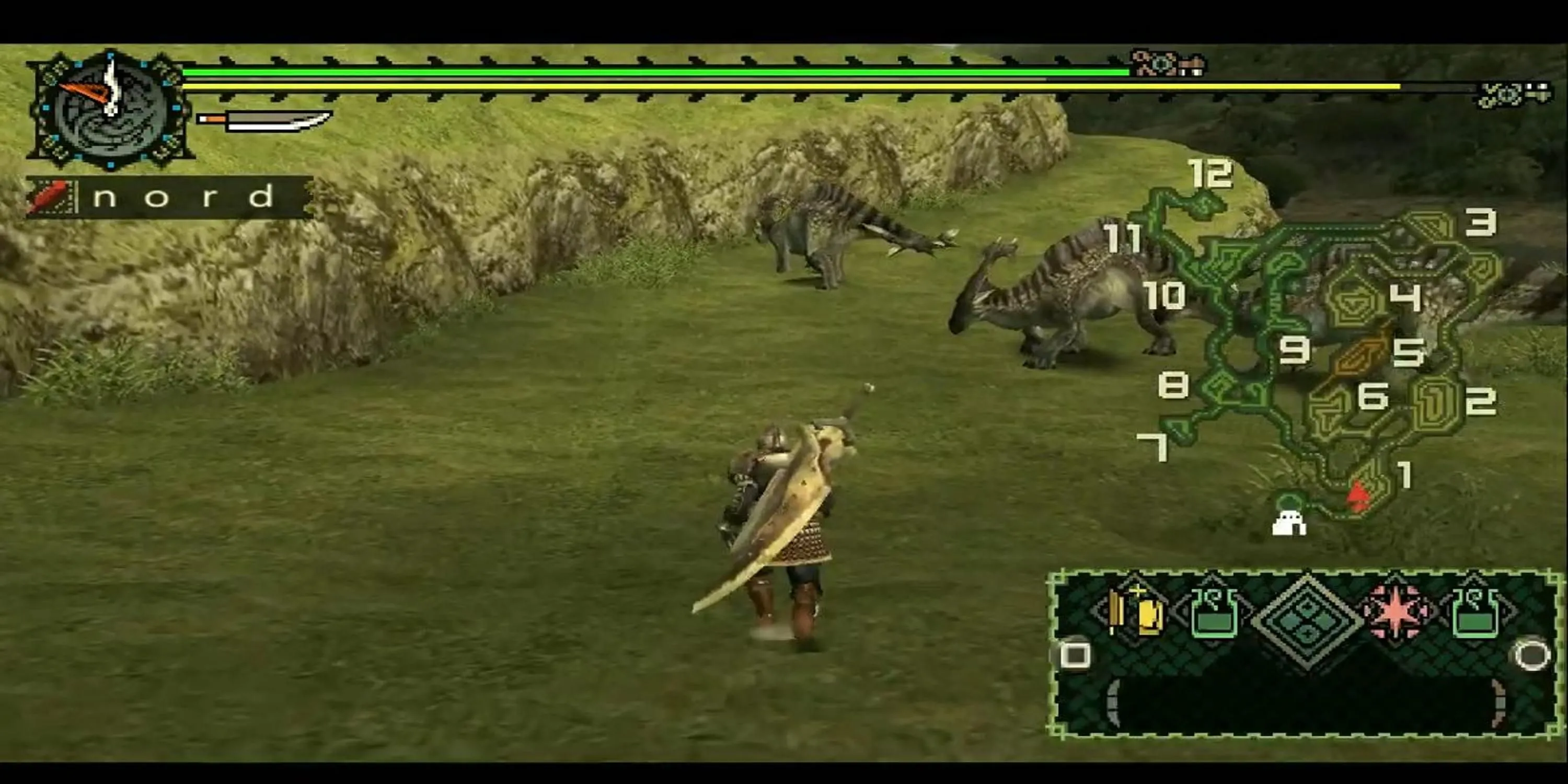 Thợ săn đang khám phá môi trường rộng lớn đầy quái vật trong Monster Hunter Freedom Unite, biểu tượng của multiplayer trên PSP.