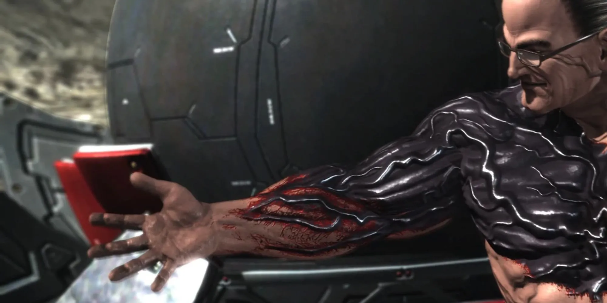 Thượng nghị sĩ Armstrong trong bộ giáp nanomachines đen ấn tượng trong trận đấu trùm Metal Gear Rising: Revengeance