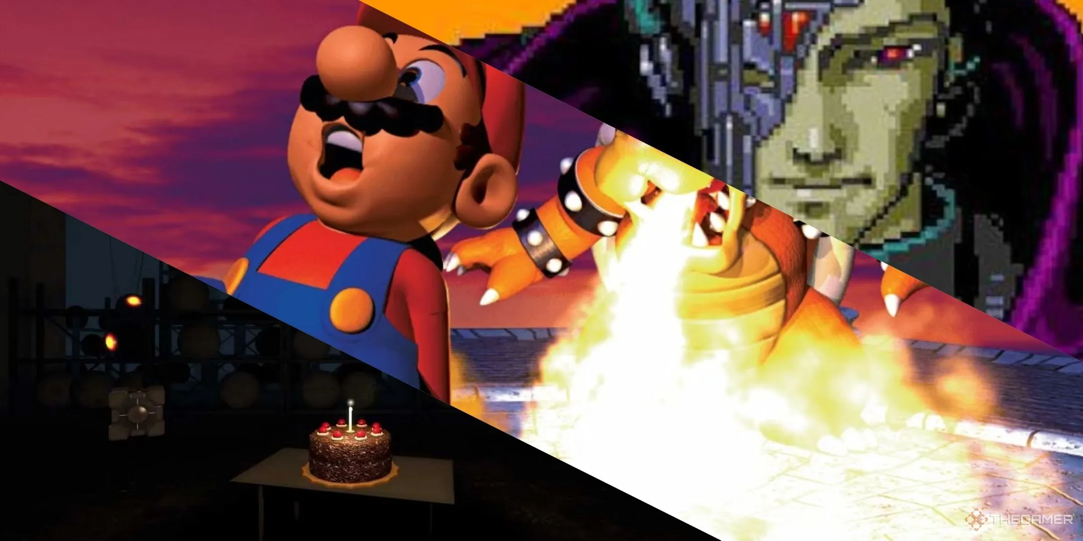 Tổng hợp các câu nói game nổi tiếng: bánh trong Portal, Bowser phun lửa vào Mario, và nhân vật Zero Wing