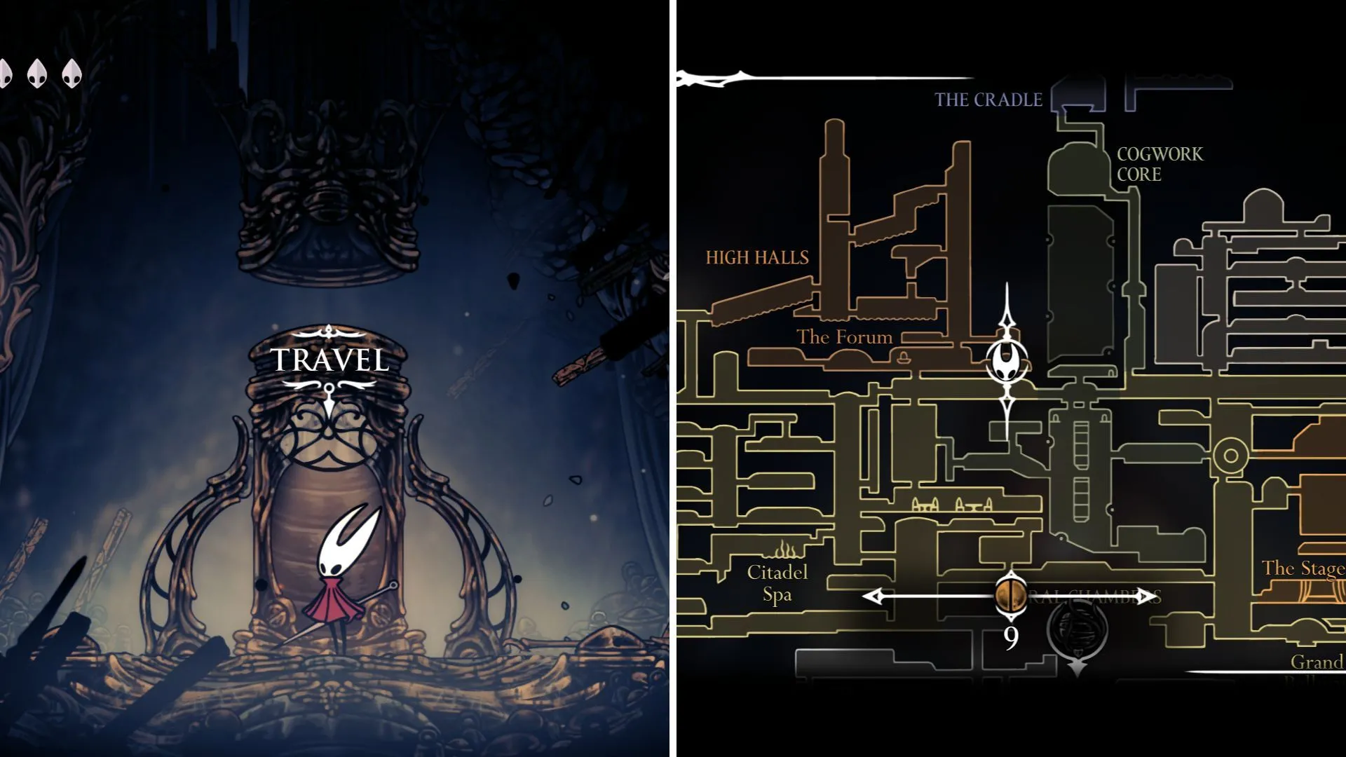 Bản đồ game chỉ dẫn vị trí trạm Ventrica High Halls, gần khu vực Forum Gauntlet.