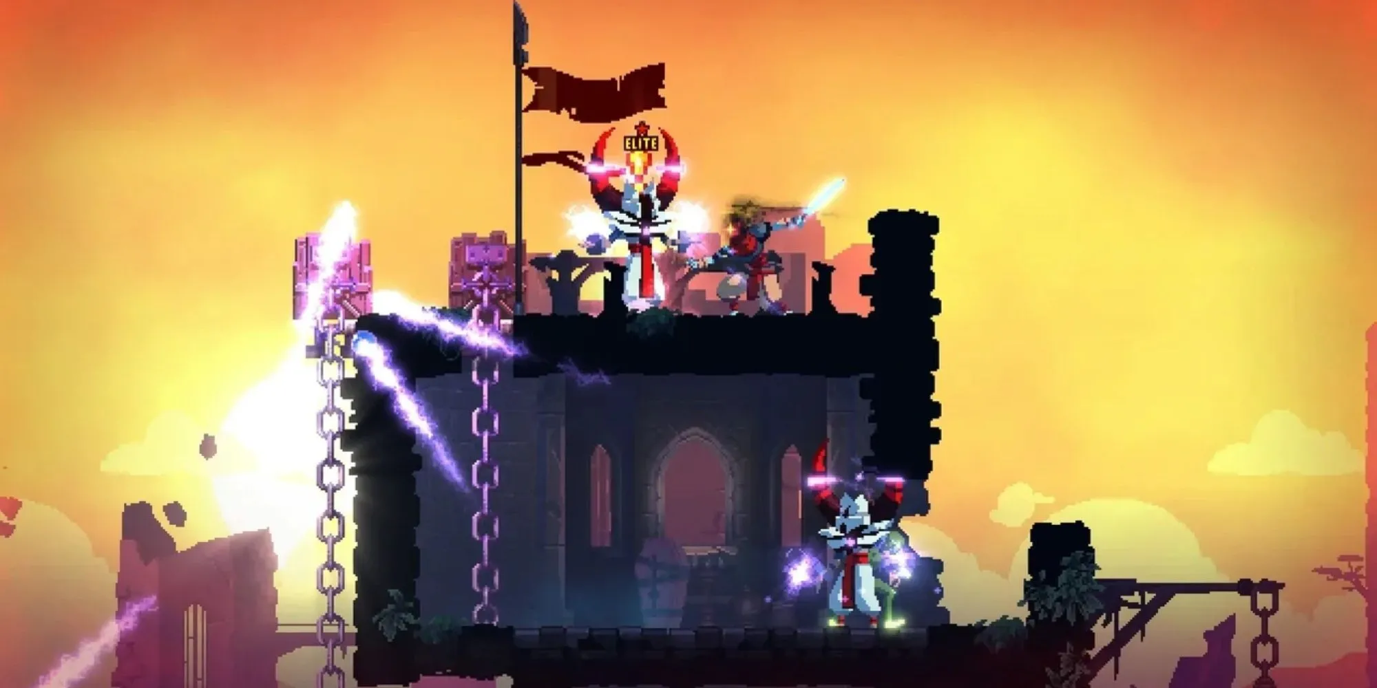 Cảnh chiến đấu kịch tính trong Dead Cells, thể hiện cơ chế roguelike và độ thử thách cao của game