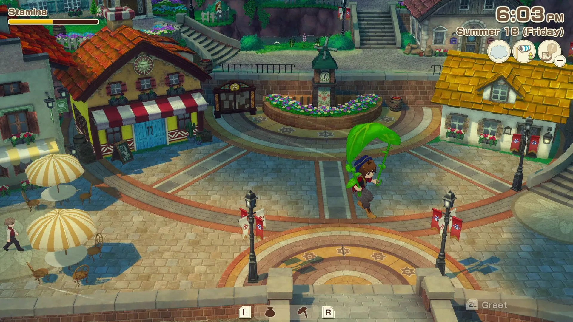 Canh tác nông nghiệp trong Story of Seasons Grand Bazaar: nhân vật chính chăm sóc ruộng lúa và hoa màu