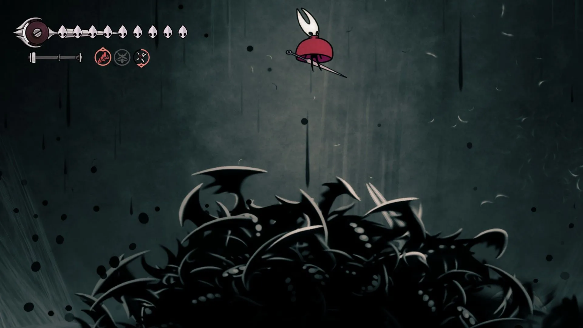 Giai đoạn tạm nghỉ (Intermission) trong trận chiến Lost Lace của Hollow Knight: Silksong, cho thấy những làn sóng Void khổng lồ tràn ngập đấu trường.