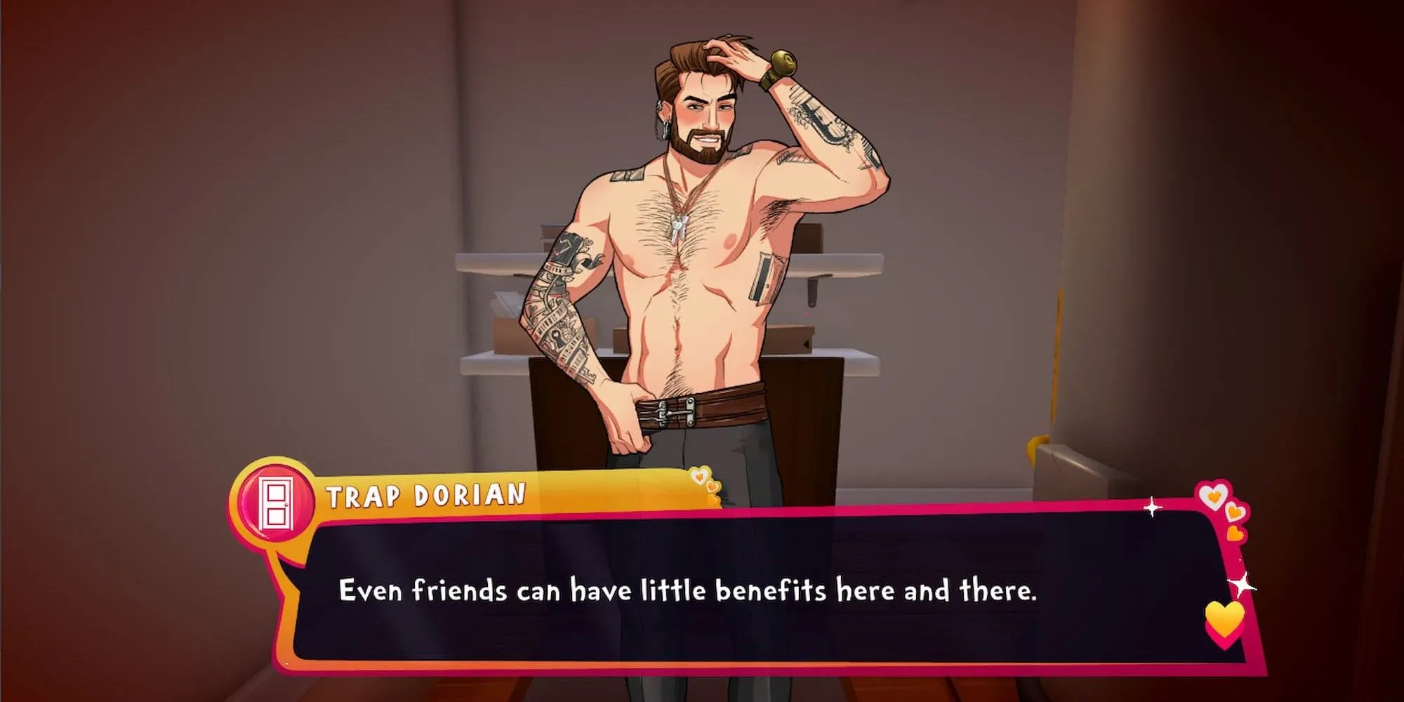 Giao diện hẹn hò với nhân vật Dorian trong tựa game mô phỏng hẹn hò Date Everything