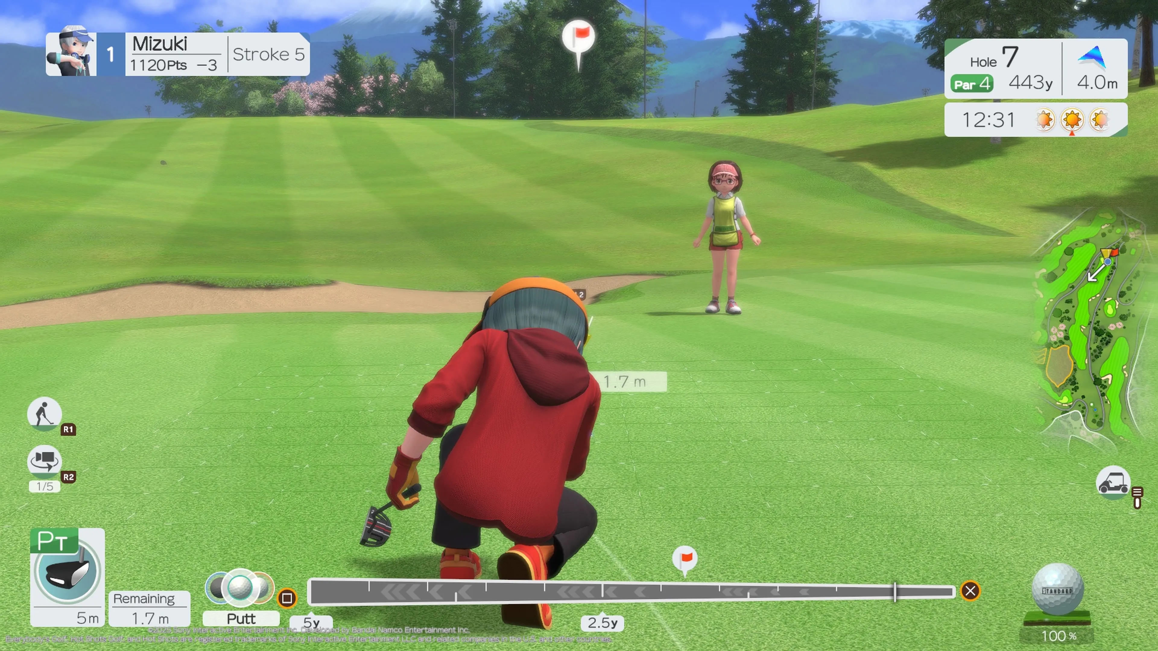 Golfer nam và caddie trò chuyện liên tục trong Everybody's Golf Hot Shots, gây xao nhãng cho người chơi.