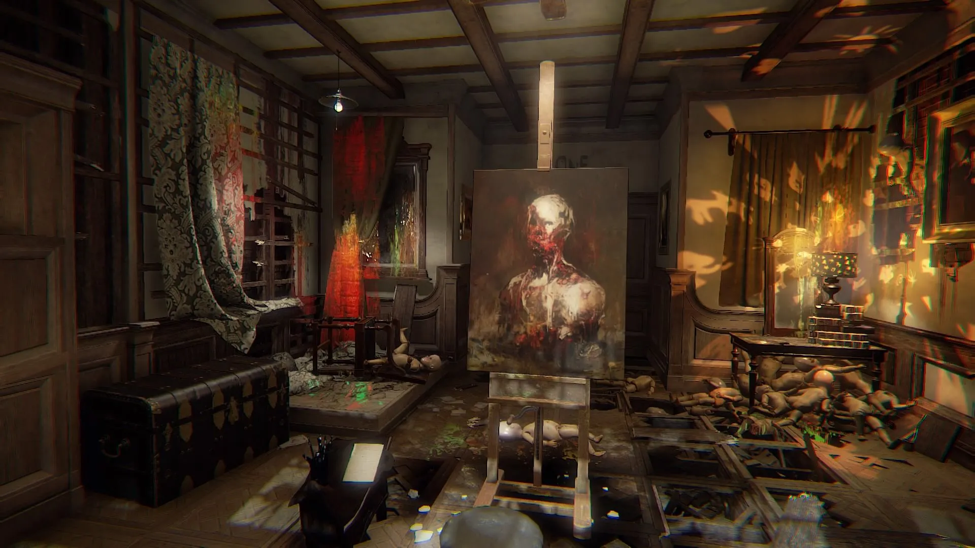 Họa sĩ đứng trước bức tranh đáng sợ trong Layers of Fear, không khí rùng rợn