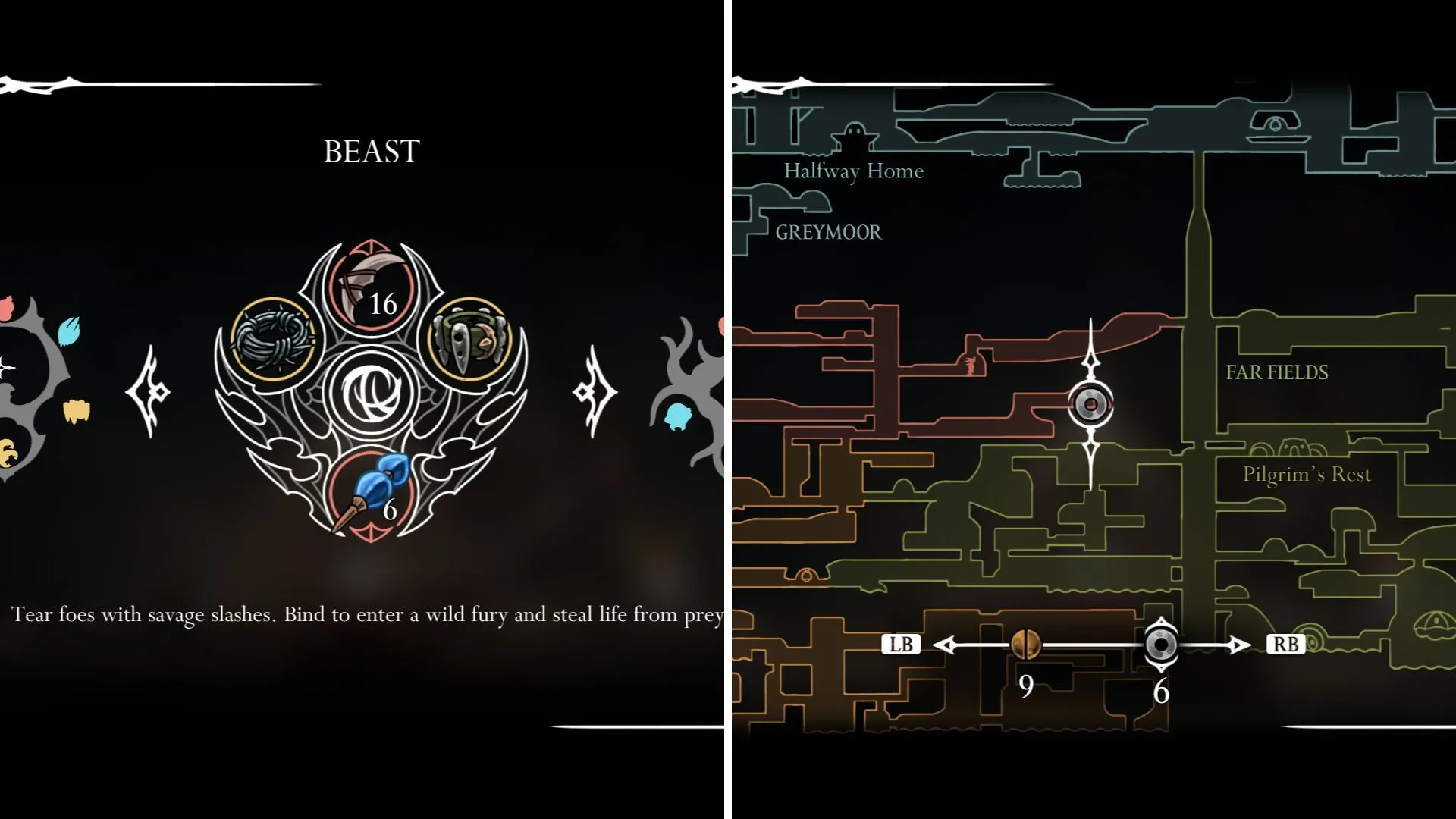 Hornet trong hình thái Beast Crest, sẵn sàng tấn công mạnh mẽ và hút máu.