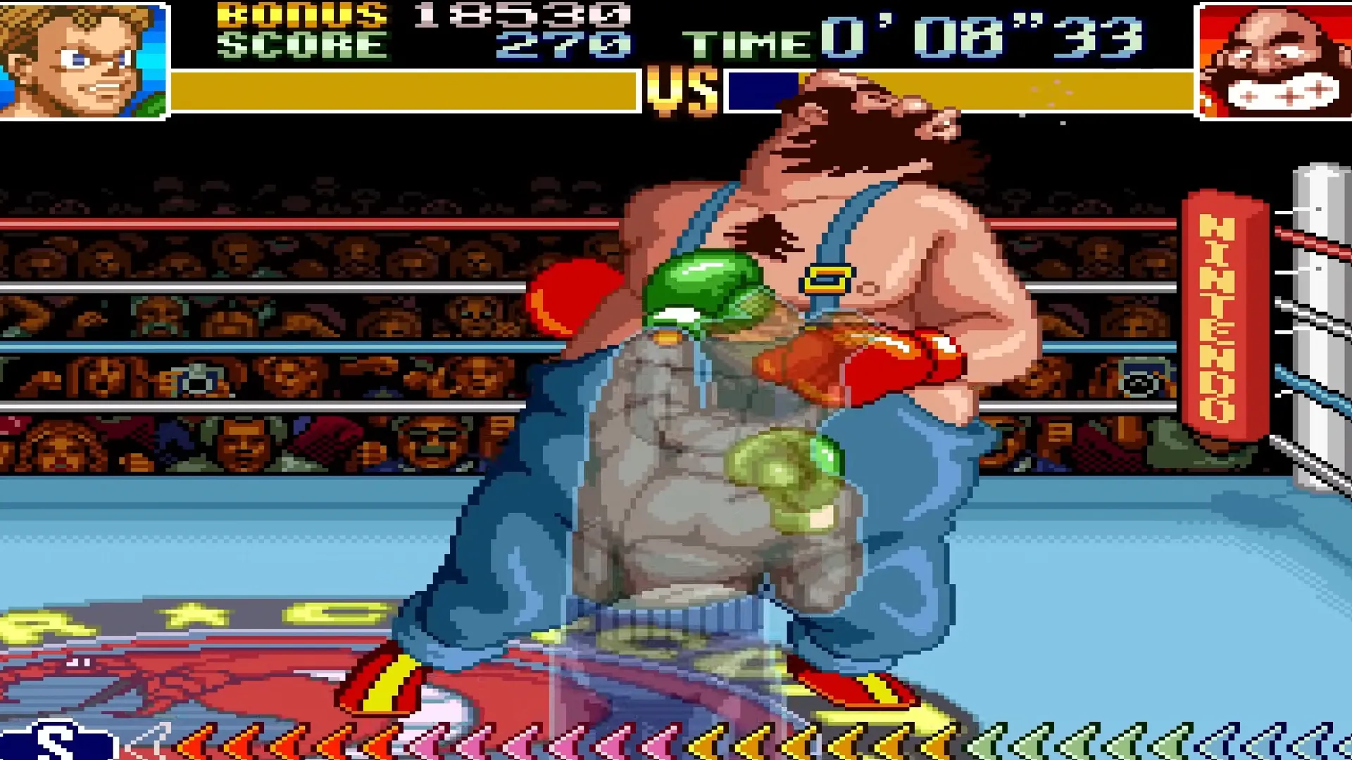 Little Mac đang đấu với Bear Hugger trong Super Punch-Out