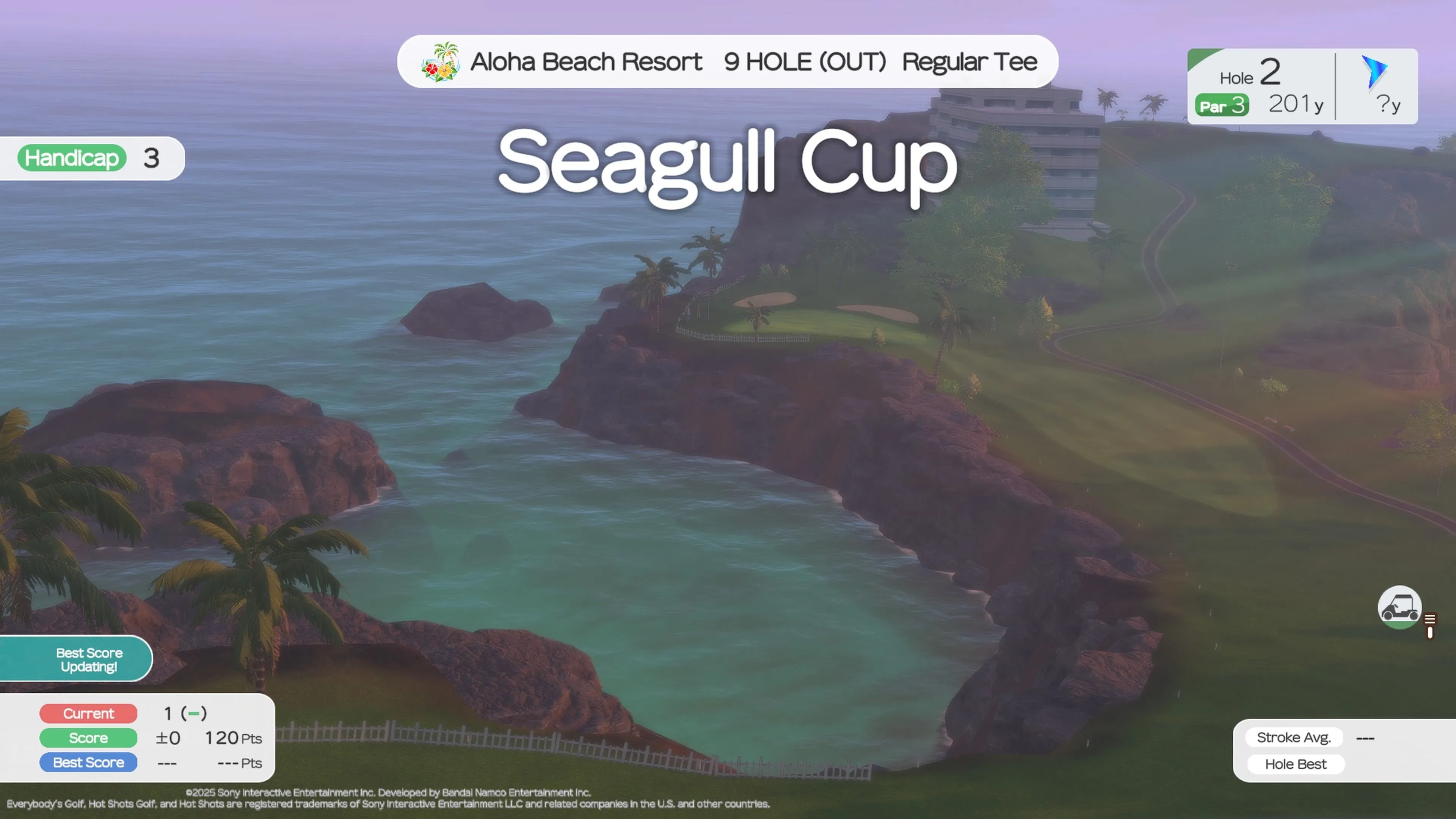 Người chơi trên sân golf trong chế độ Challenge Mode của Everybody's Golf Hot Shots, đối mặt với vòng lặp cày cuốc.