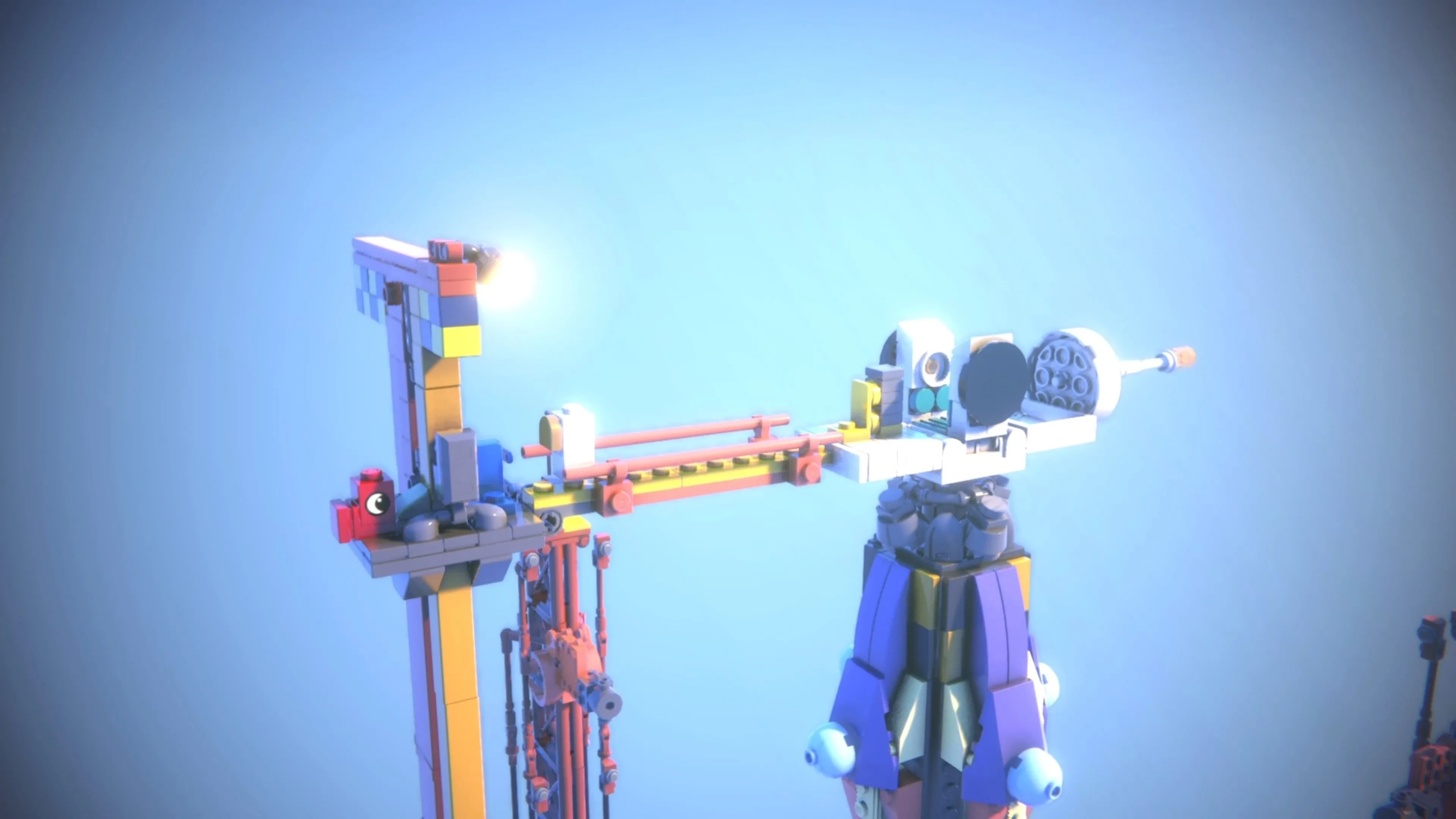 Red và Blue trong LEGO Voyagers đưa Blue lên đỉnh tên lửa, Blue vào buồng lái.