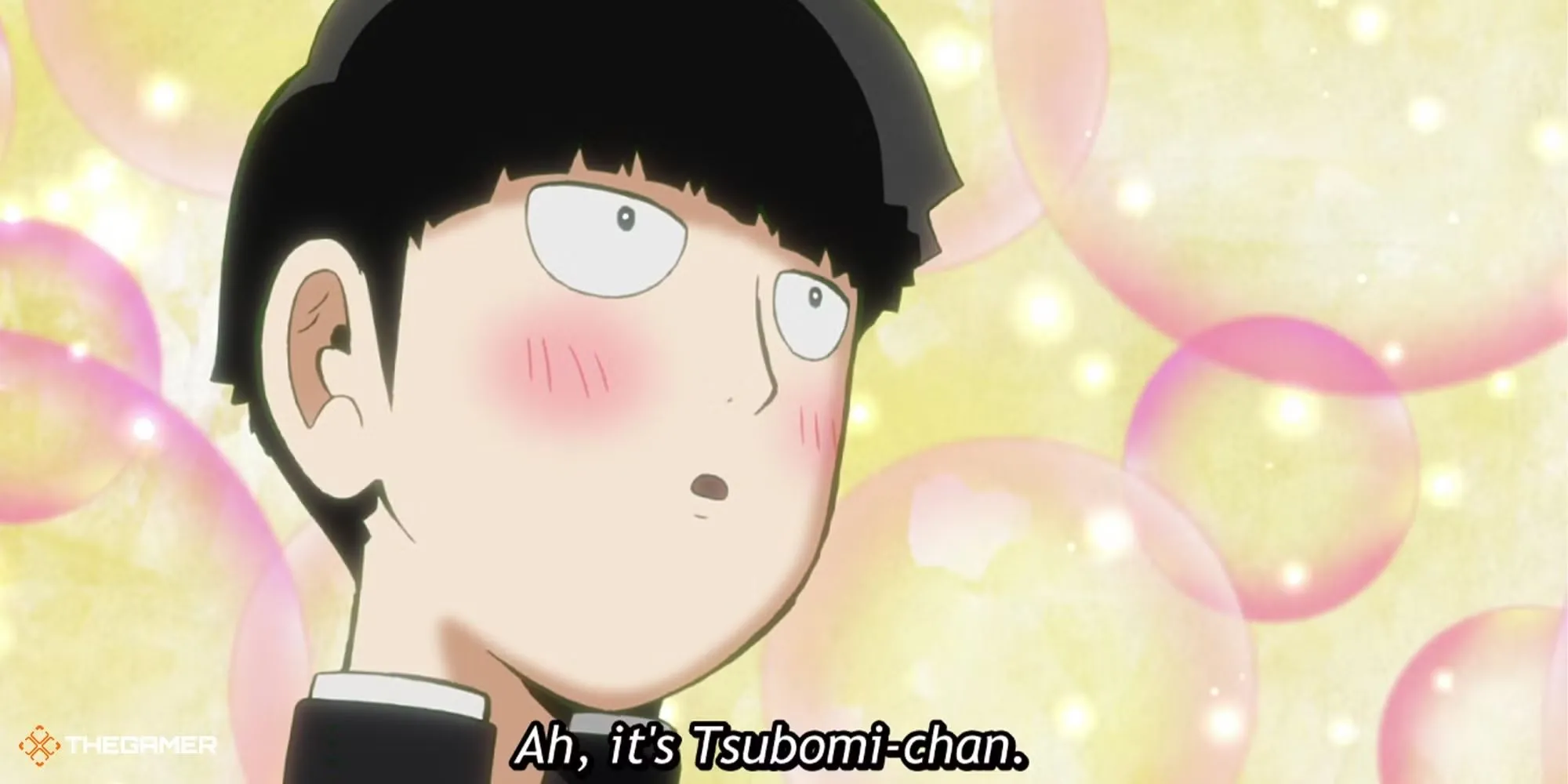 Shigeo &quot;Mob&quot; Kageyama với biểu cảm kiềm chế, thể hiện sự đấu tranh giữa sức mạnh tâm linh và mong muốn sống bình thường.