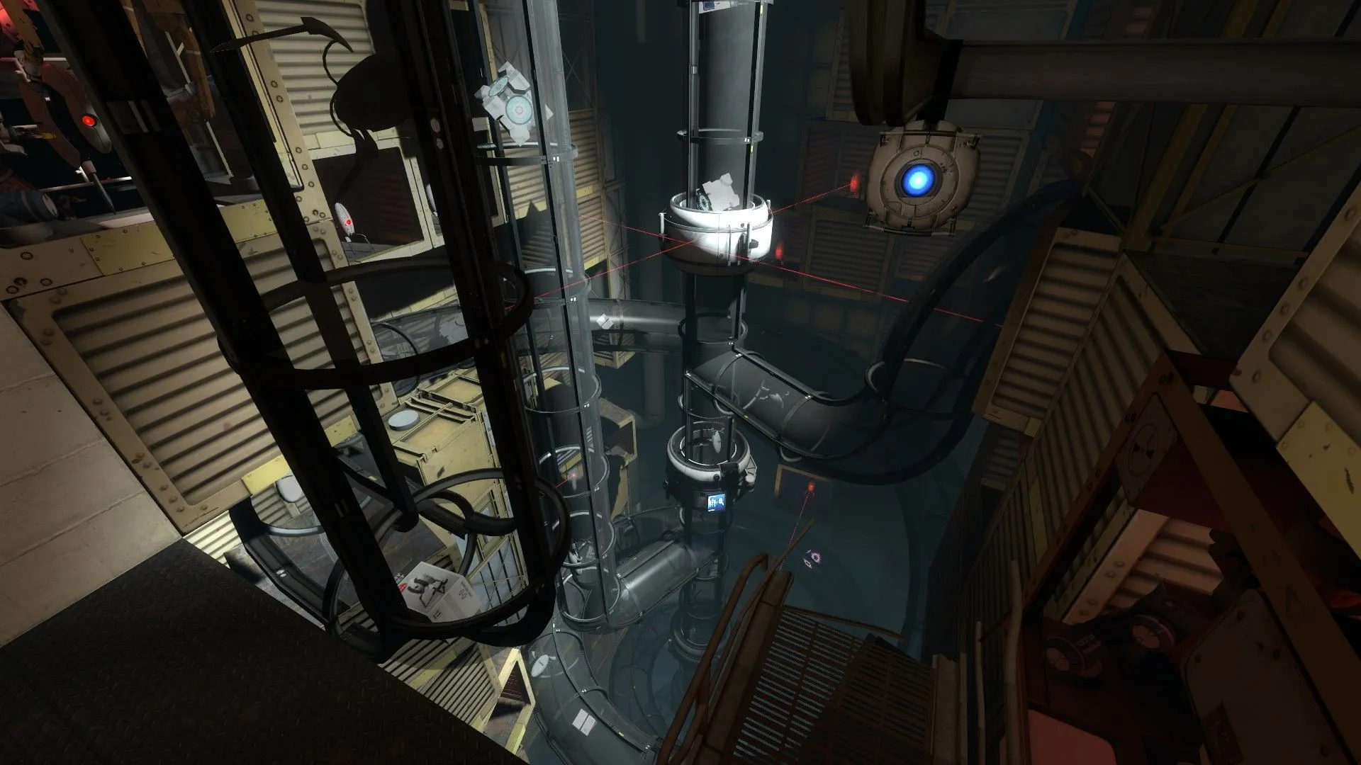 Traverse ống dẫn cùng Wheatley trong Portal 2, thể hiện yếu tố giải đố và tương tác nhân vật của game.