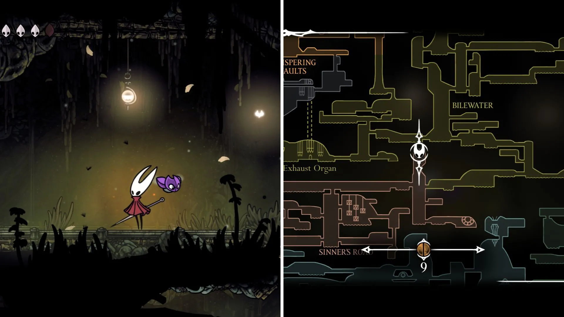 Vị trí Simple Key thứ ba sau khi đánh bại kẻ địch ở Sinner's Road trong Hollow Knight Silksong
