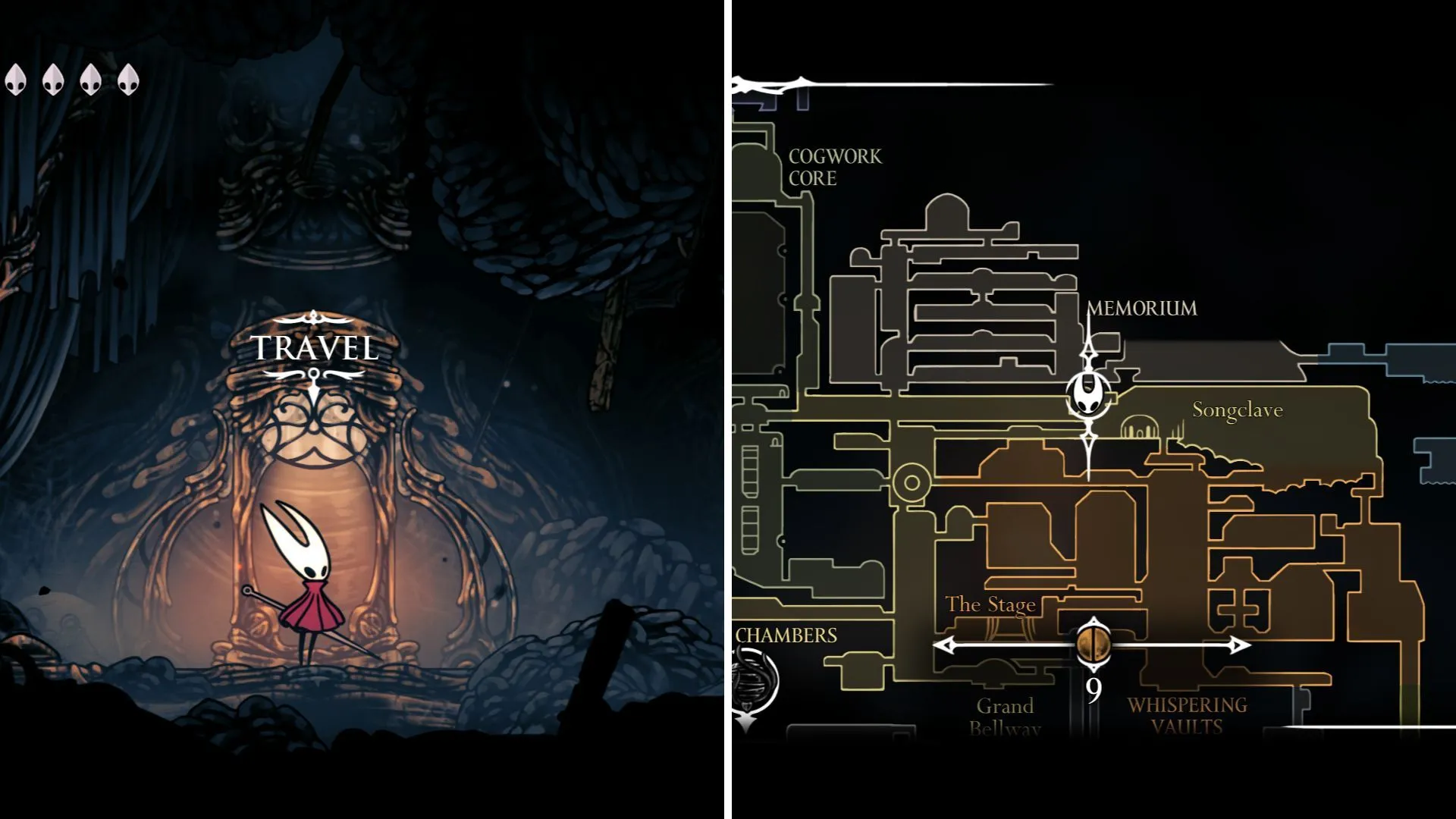 Vị trí trạm Ventrica First Shrine, nằm phía trên khu vực Songclave trong Hollow Knight Silksong.
