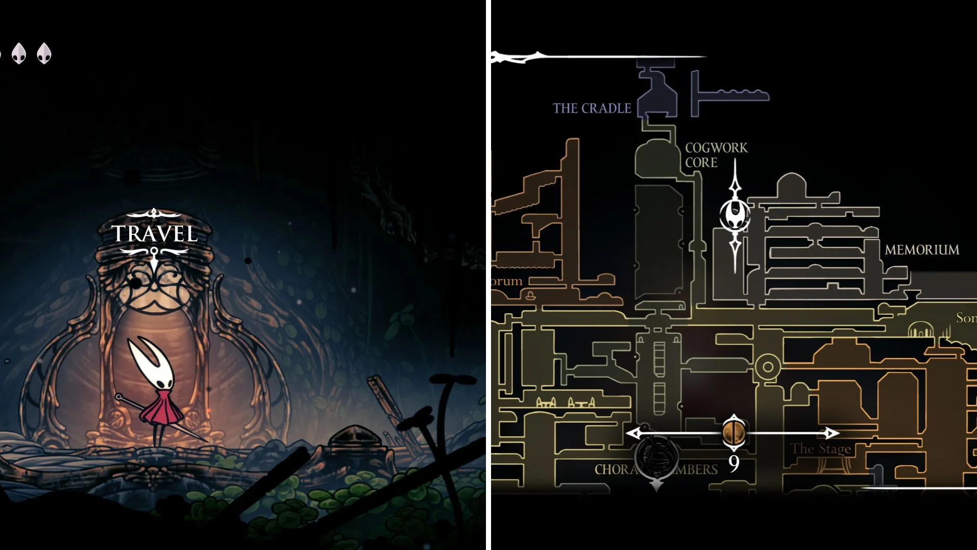 Vị trí trạm Ventrica tại khu vực Memorium trên bản đồ Hollow Knight Silksong.