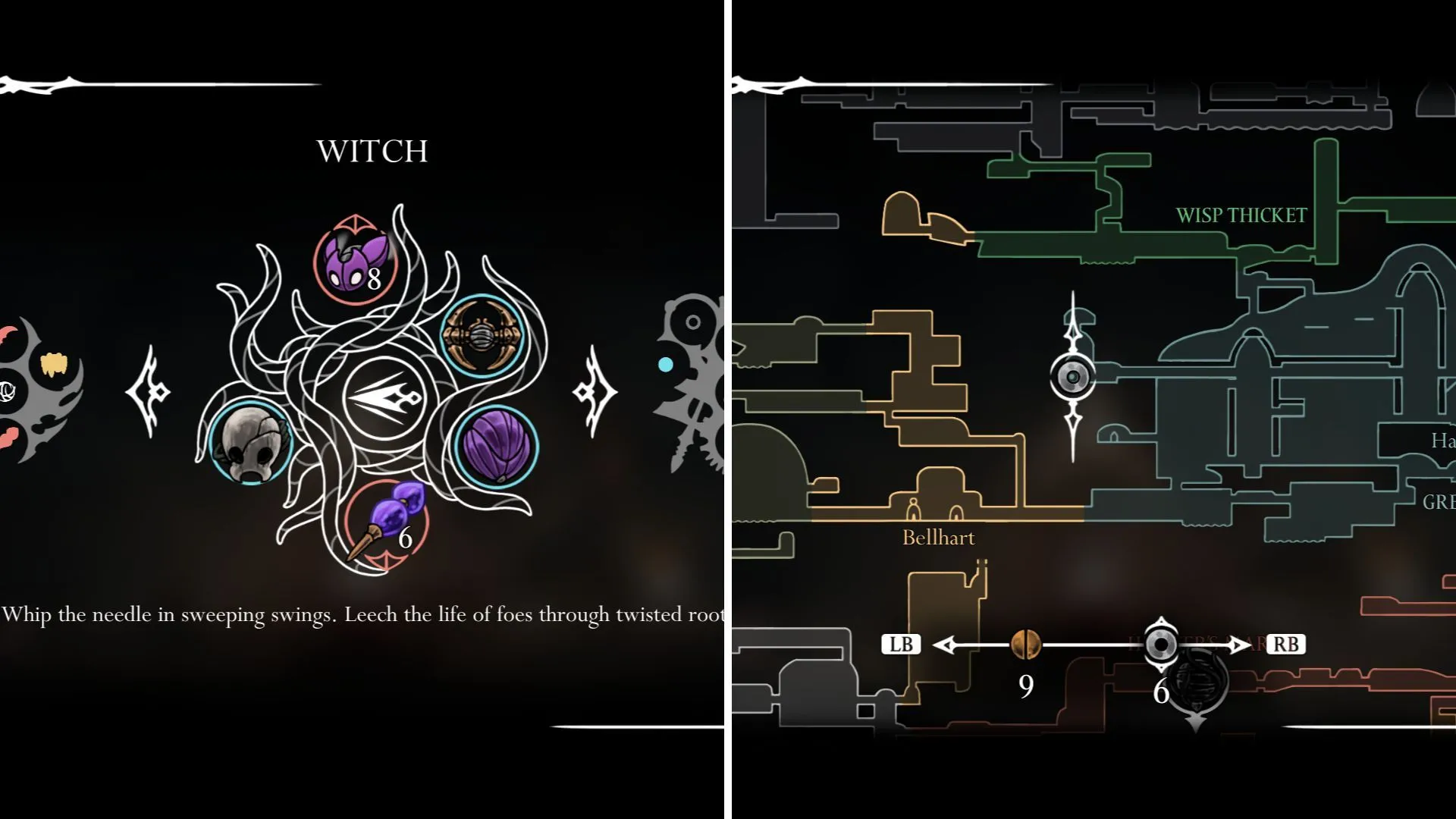 Witch Crest biến Hornet thành phù thủy tơ, sử dụng xúc tu tấn công trong Silksong.